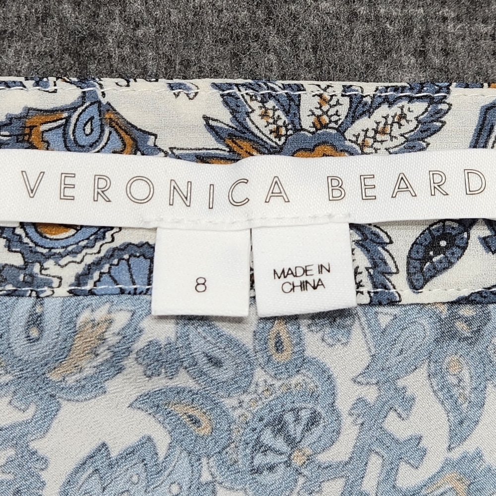 Veronica Beard‎ Size 8 Blue Cream & Tan Floral Ruched Mini Skirt 100% Silk - Picture 3 of 5